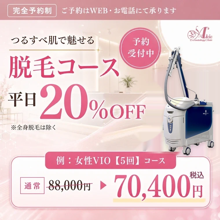 【期間限定】医療脱毛 5回コース（全身脱毛以外）平日20%OFF