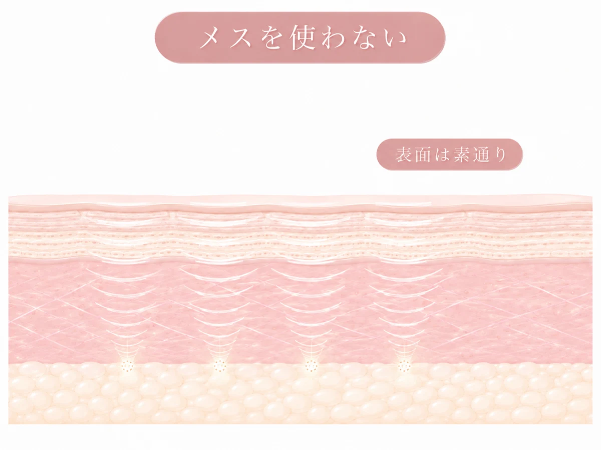 特徴カード2 表皮を素通りし深部に焦点が集まる肌断面図（人物なし）