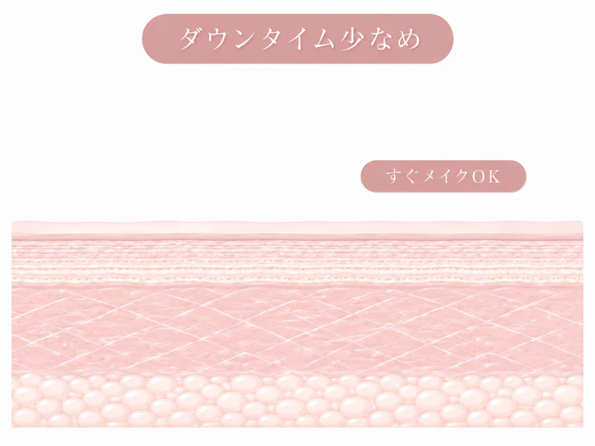 照射後にメイクが可能なダウンタイムの少なさを示した肌断面のイメージイラスト