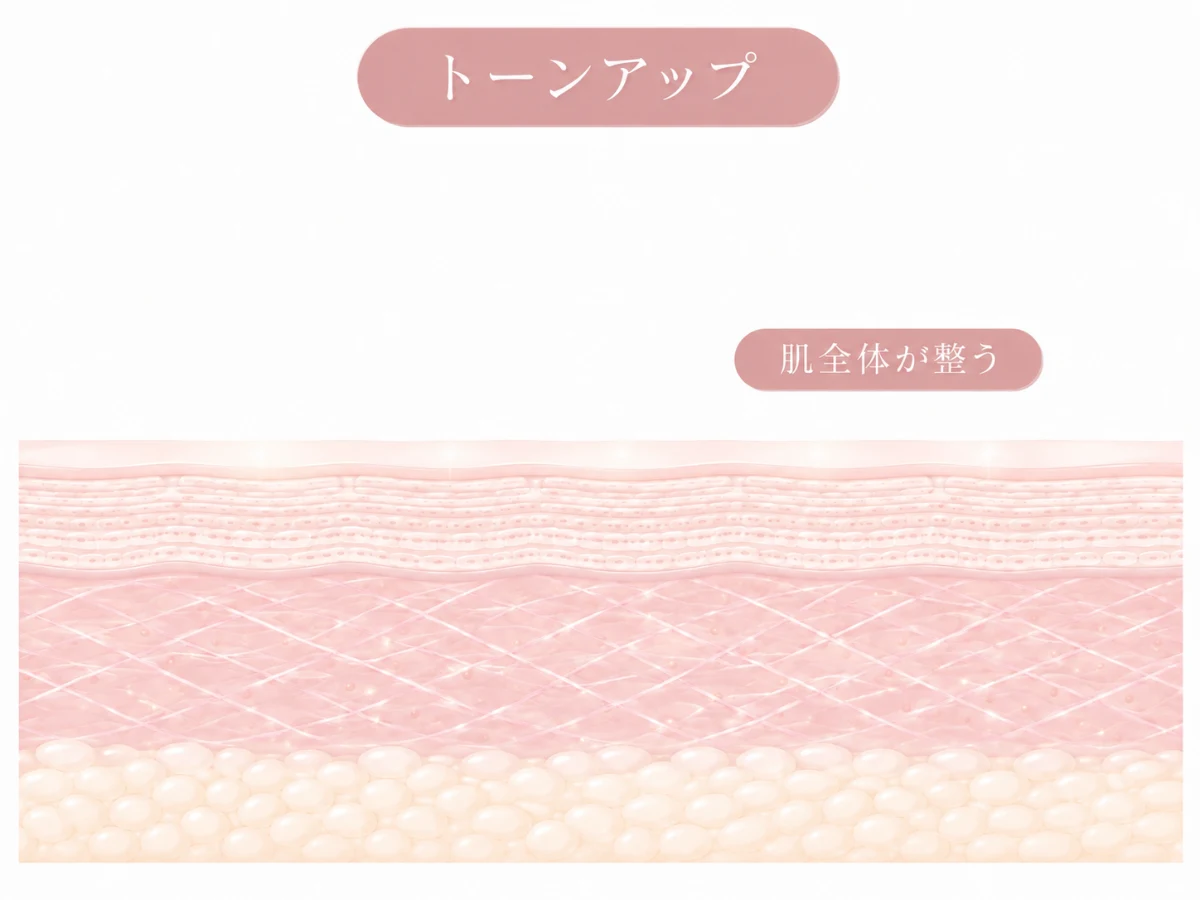 肌全体のトーンがやさしく整う様子を示した肌断面のイメージイラスト