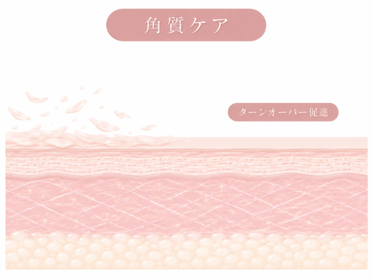 古い角質を取り除きターンオーバーを促す肌断面のイメージイラスト（人物なし）