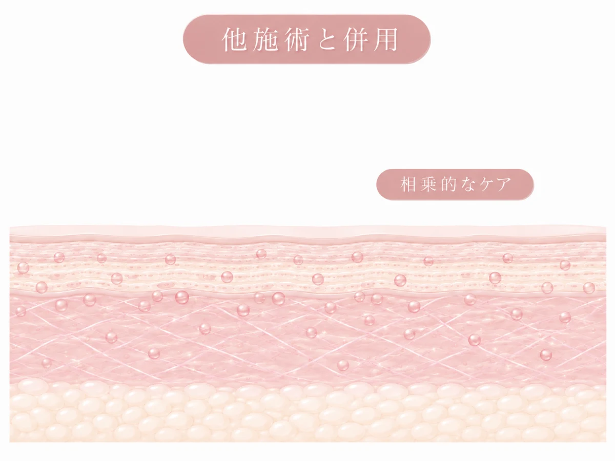 他の施術と組み合わせて美容成分を届ける相乗的なケアを示した肌断面のイメージイラスト