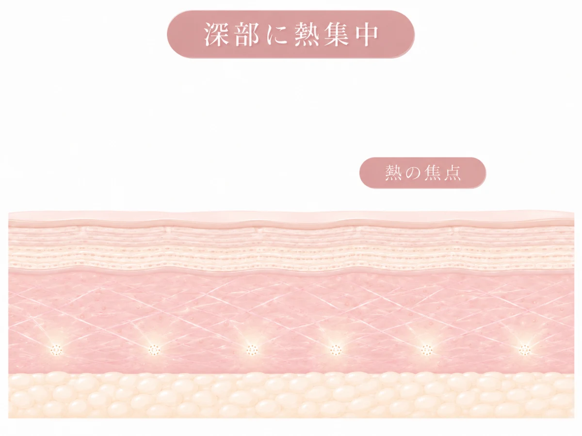 特徴カード1 肌断面の深部に熱の焦点が集中する図（人物なし）
