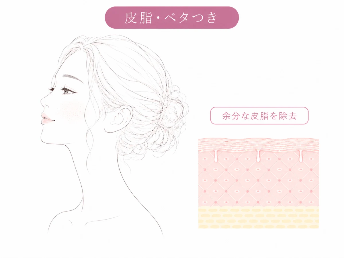 余分な皮脂が取り除かれてベタつきが整うイメージイラスト